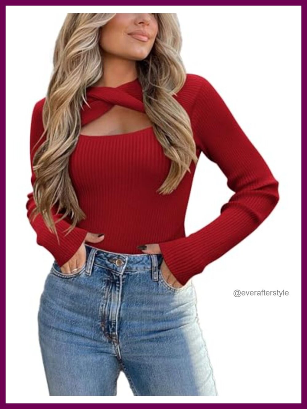 Knit Long Sleeve Cutout Pullover Sweater Slim Fit Crew Neck Lightweight